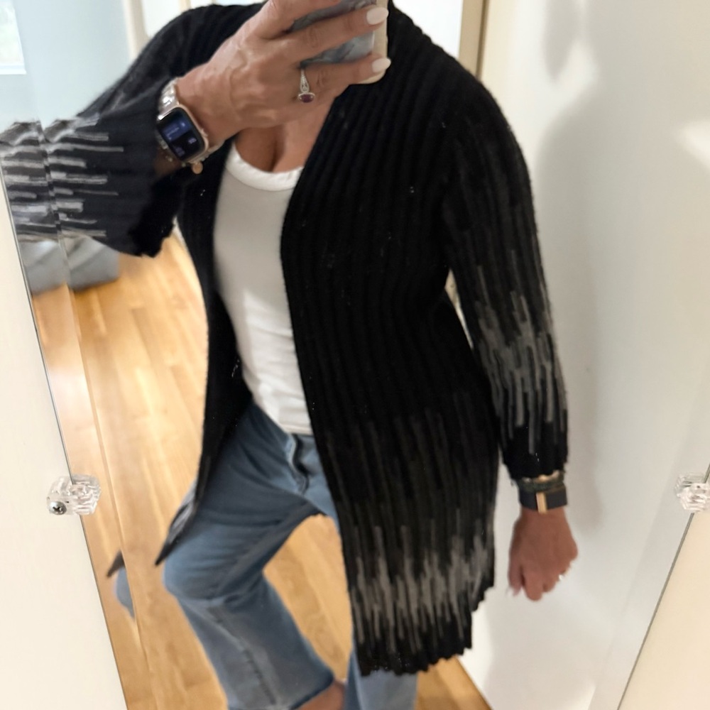 Kinross Black and Gray Ombre Easy Rib Cardigan Sweater